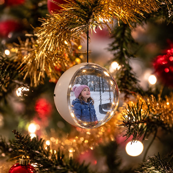 GlowMemories Orb glowing on a Christmas tree