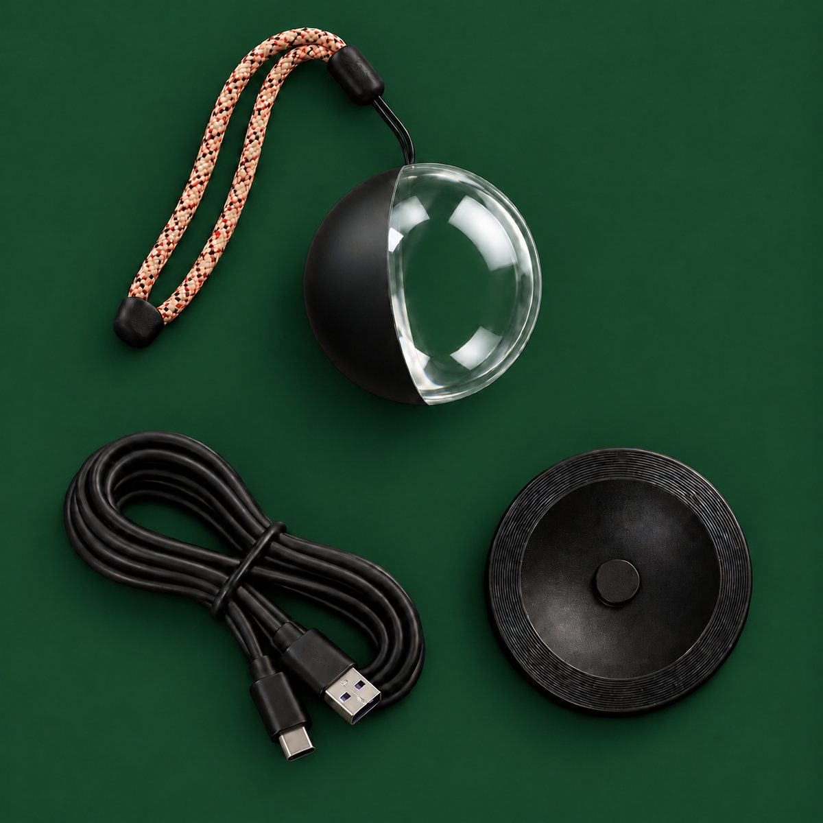 Black orb kit with strap, stand and USB-C cable